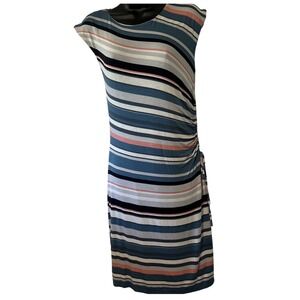 Ann Taylor Loft Dress Women Size XS Striped Midi Sleeveless Ruched Stretch NWT